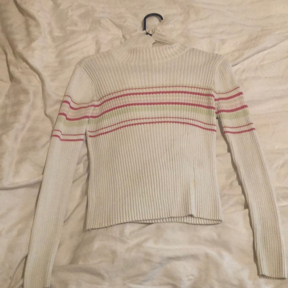 Striped White Turtle Neck